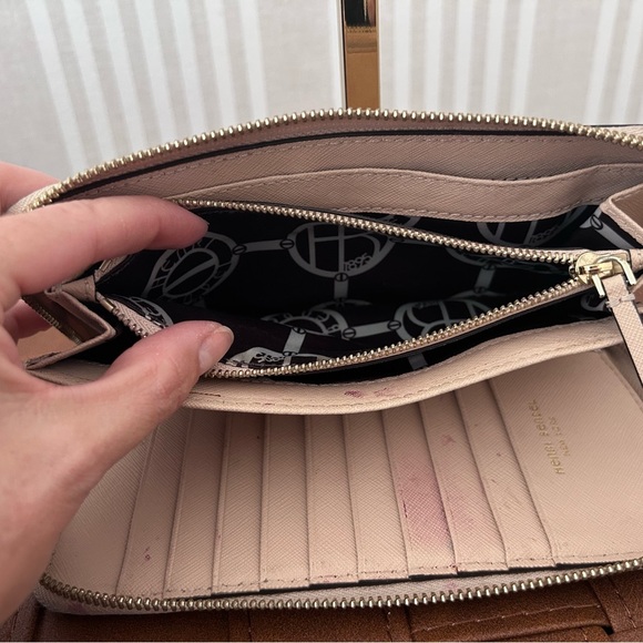 Henri Bendel West 57th Zip Around Continental Wallet Tan Beige Saffiano Leather - Picture 8 of 9